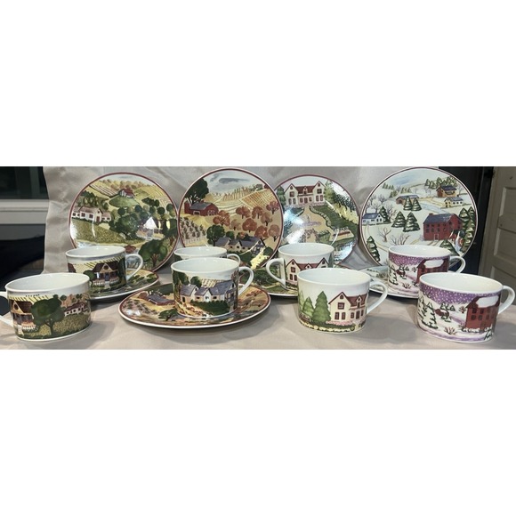 Gibson Other - 16 PC GIBSON 2 SALAD PLATES AND 2 CUPS. FARM SCENE 4 DESIGNS (2319)‎